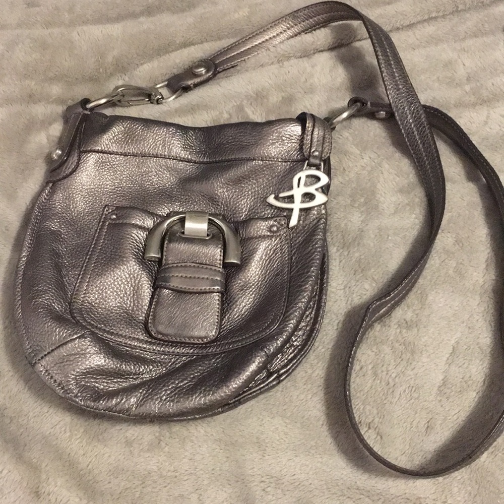 B Makowsky gunmetal leather cross body